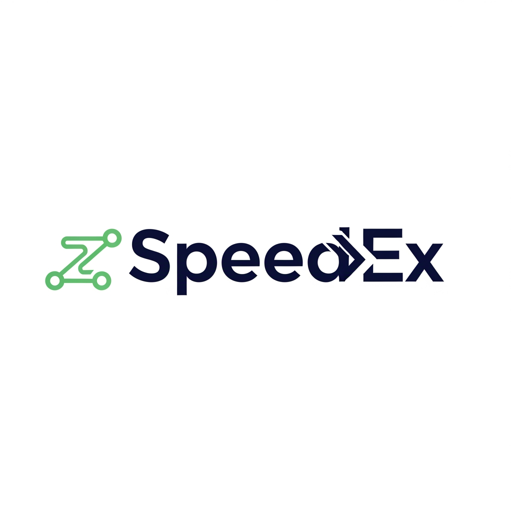 AI Design for Professional vector logo design for a logistics and freight forwarding brand named “SpeedEx”.

Use only the brand name: SpeedEx.

Brand personality: reliable, transparent, modern, professional, calm, fast, digital-first, B2B logistics, practical, trustworthy.

Industry: logistics, freight forwarding, import/export, shipment visibility, documentation, route tracking, integrated 3PL.

Create a clean, modern, premium logo with a symbol + wordmark. The logo should feel fast and reliable, but not flashy. The wordmark should have a slight right-leaning motion feel, suggesting speed and forward movement.

Design direction:
A modern logistics logo using a simple forward arrow, route line, connected node, or directional mark integrated into the “E” or “X” of SpeedEx. The symbol should suggest movement, trade lanes, shipment tracking, and global logistics corridors without using literal trucks, ships, or airplanes.

Style:
Minimalist, flat vector, geometric, clean, scalable, professional B2B, balanced spacing, strong readability, suitable for website header, business card, invoice, social media icon, vehicle branding, and favicon.

Typography:
Modern sans-serif wordmark, geometric or humanist style, slightly customized, similar to Inter, Sora, Manrope, Montserrat, Plus Jakarta Sans, Avenir Next, or Gilroy. No script fonts, no serif fonts, no decorative fonts.

Color palette:
Deep navy blue as the primary color for trust and reliability.
Use one accent color from the following:

* light ocean green for sustainability and modern logistics
* teal for digital visibility
* orange for speed and energy

Preferred color version:
Deep navy + light ocean green + white/off-white.

Logo variations to explore:

1. Forward motion wordmark with a hidden arrow in the “X”
2. Route-tracking icon with connected nodes
3. Minimal global corridor line mark
4. Speed-cut typography with subtle angled letter cuts
5. Ocean-green sustainability logistics mark

Avoid:
literal truck icon, ship icon, airplane icon, complex globe, generic courier swoosh, messy blur, 3D effects, shadows, gradients, clipart, cartoon style, overly detailed illustration, too many colors.

Output should look like a professional vector logo concept, clean white background, centered composition, high contrast, simple shapes, brand-ready, easy to refine in Adobe Illustrator.