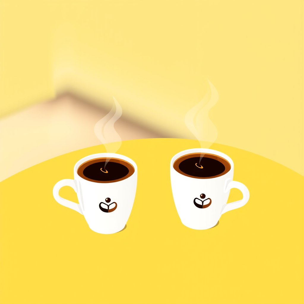 AI Design for two cups of coffee on table with yellow background