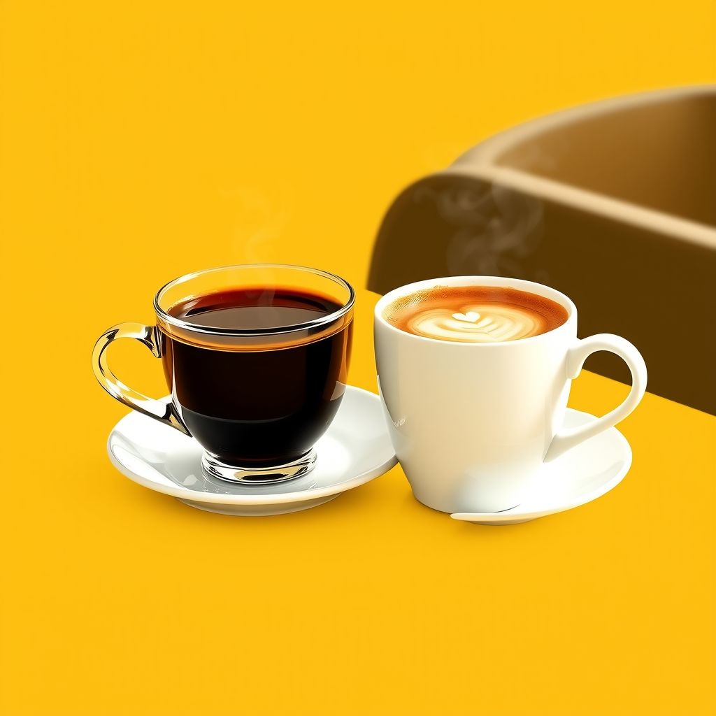 AI Design for two cups of coffee on table with yellow background