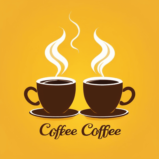 AI Design for Two steaming cups of coffee, cozy home atmosphere, yellow background, for logo with space for text in the middle
