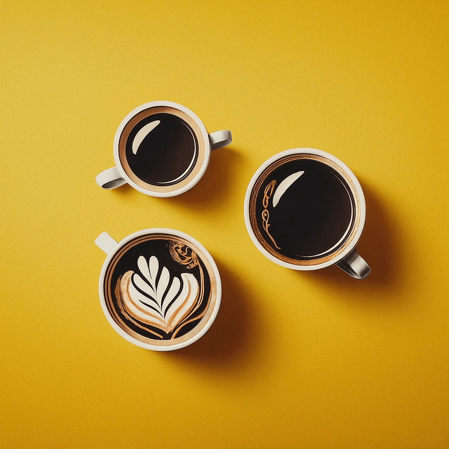 AI Design for Two cups of coffee, cozy home atmosphere, yellow background, for logo