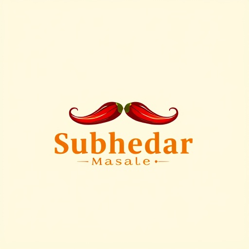 AI Design for Design a logo for spices manufacturing company. Name as "Subhedar Masale". Use color yellow, red or brown color. Make mustaches using of red chillies. 
