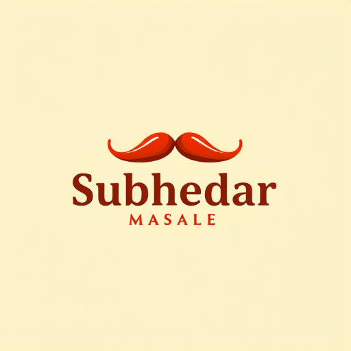 AI Design for Design a logo for spices manufacturing company. Name as "Subhedar Masale". Use color yellow, red or brown color. Make mustaches using of red chillies. 