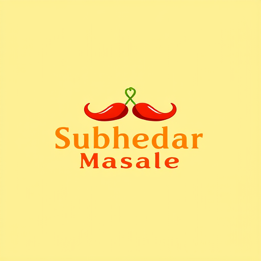 AI Design for Design a logo for spices manufacturing company. Name as "Subhedar Masale". Use color yellow, red or brown color. Make mustaches using of red chillies. 