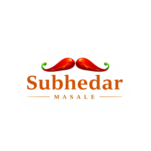 AI Design for Design a logo for spices manufacturing company. Name as "Subhedar Masale". Use color yellow, red or brown color. Make mustaches using of red chillies. 