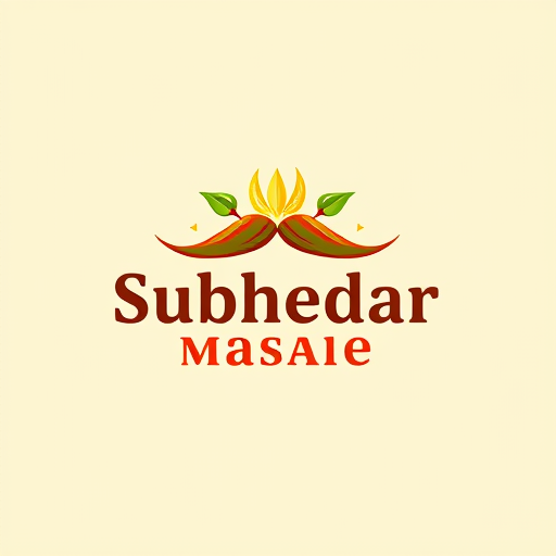 AI Design for Design a logo for spices manufacturing company. Name as "Subhedar Masale". Use color yellow, red or brown color. Make mustaches using of red and green chillies. use turmeric powder also.