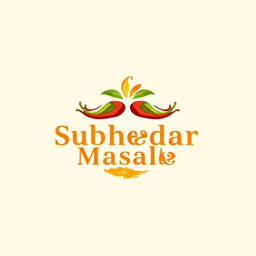 AI Design for Design a logo for spices manufacturing company. Name as "Subhedar Masale". Use color yellow, red or brown color. Make mustaches using of red and green chillies. use turmeric powder also.