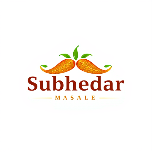 AI Design for Design a logo for spices manufacturing company. Name as "Subhedar Masale". Use color yellow, red or brown color. Make mustaches using of red and green chillies. use turmeric powder also.