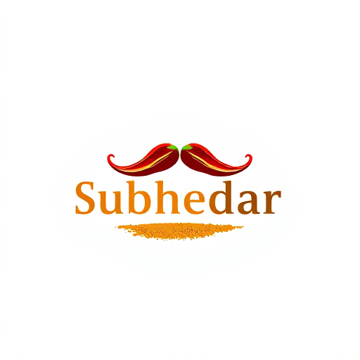 AI Design for Design a logo for spices manufacturing company. Name as "Subhedar Masale". Use color yellow, red or brown color. Make mustache using of red chillies. use turmeric powder also.