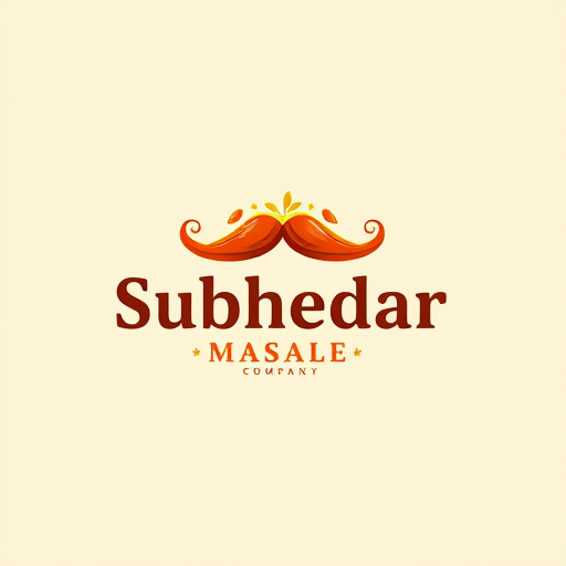 AI Design for Design a logo for spices manufacturing company. Name as "Subhedar Masale". Use color yellow, red or brown color. Make mustache using of red chillies. use turmeric powder also.