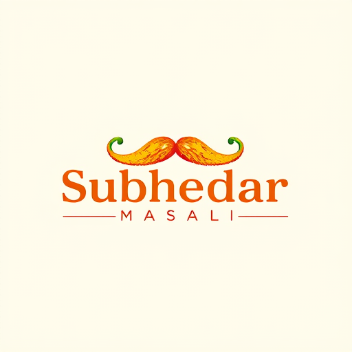 AI Design for Design a logo for spices manufacturing company. Name as "Subhedar Masale". Use color yellow, red or brown color. Make mustache using of red chillies. use turmeric powder also.