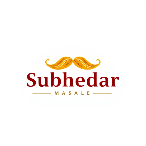 AI Design for Design a logo for spices manufacturing company. Name as "Subhedar Masale". Use color yellow, red or brown color. Make mustache using of red chillies. use turmeric powder also.
