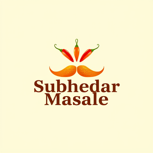AI Design for Design a logo for spices manufacturing company. Name as "Subhedar Masale". Use color yellow, red or brown color. Make mustache using of red chillies. use turmeric powder also.