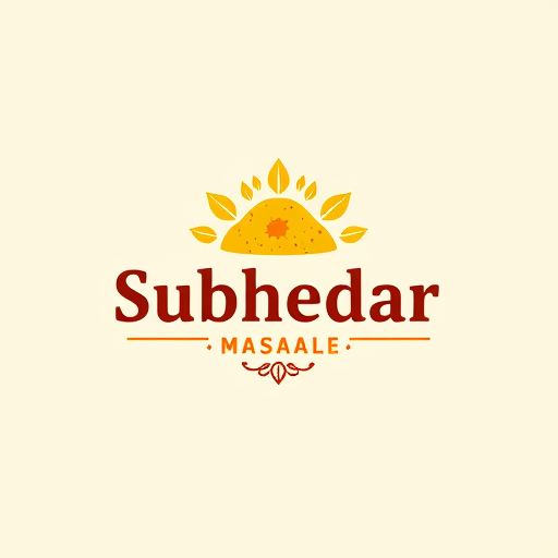 AI Design for Design a logo for spices manufacturing company. Name as "Subhedar Masale". Use color yellow, red or brown. can ad some an indian spices icon, red chilly powder, turmeric powder etc.