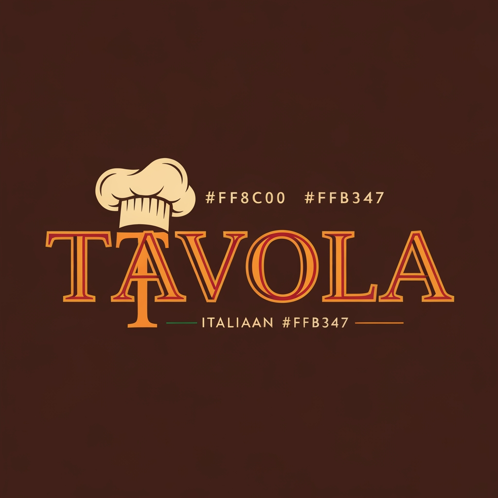 AI Design for design a logo for an italian restaurant named "Tavola" use colour #ff8c00 and #ffb347
use chef cap on tavola