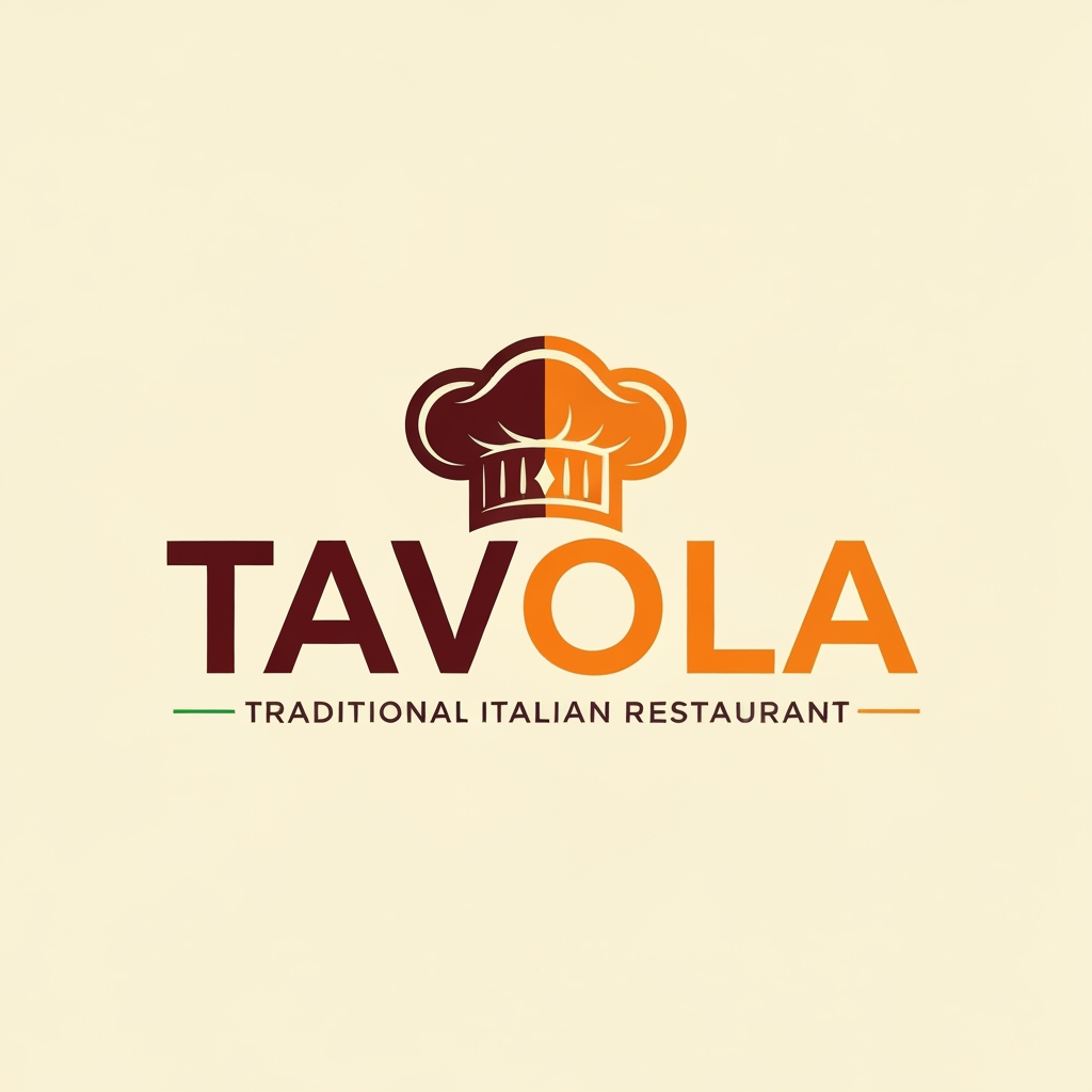 AI Design for design a logo for an italian restaurant named "Tavola" use colour #ff8c00 and #ffb347
use chef cap on tavola