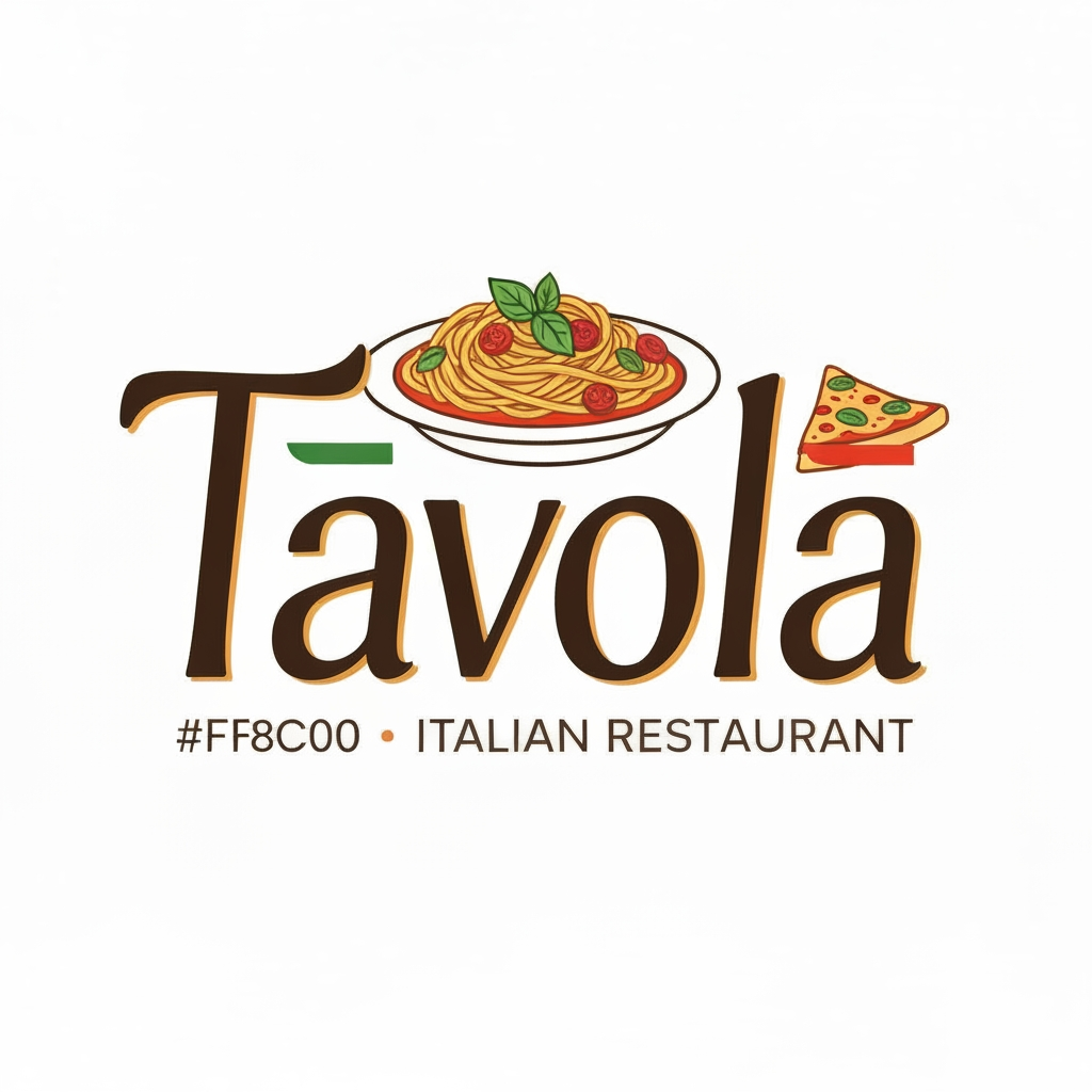 AI Design for design a logo for an italian restaurant named "Tavola" use colour #ff8c00 and #ffb347
