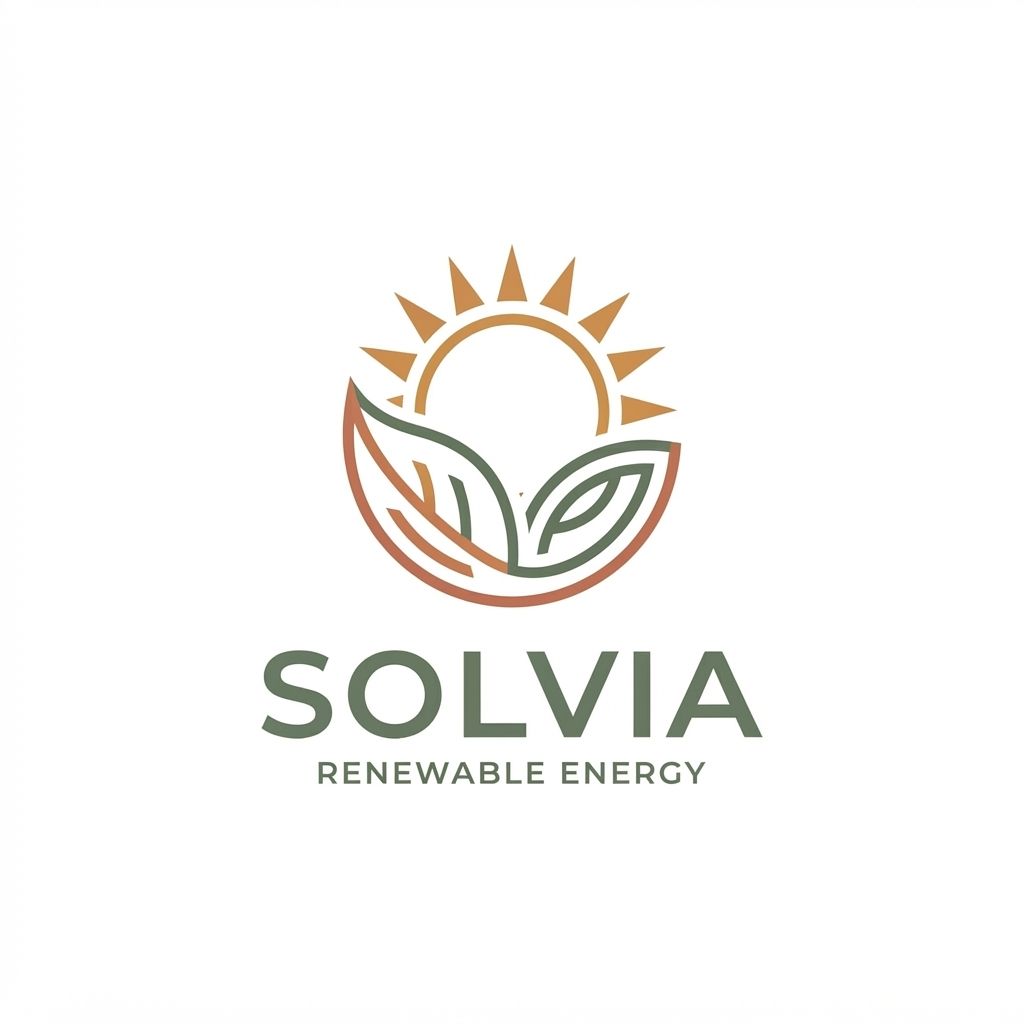 AI Design for Minimalist modern vector logo for a renewable energy brand named "Solvia", featuring a clean geometric sun and leaf motif intertwined, sleek typography, crisp lines, modern tech-green and warm solar gold color palette, solid white background, flat vector design --ar 1:1 more unique of colour B86B55 and 66735F