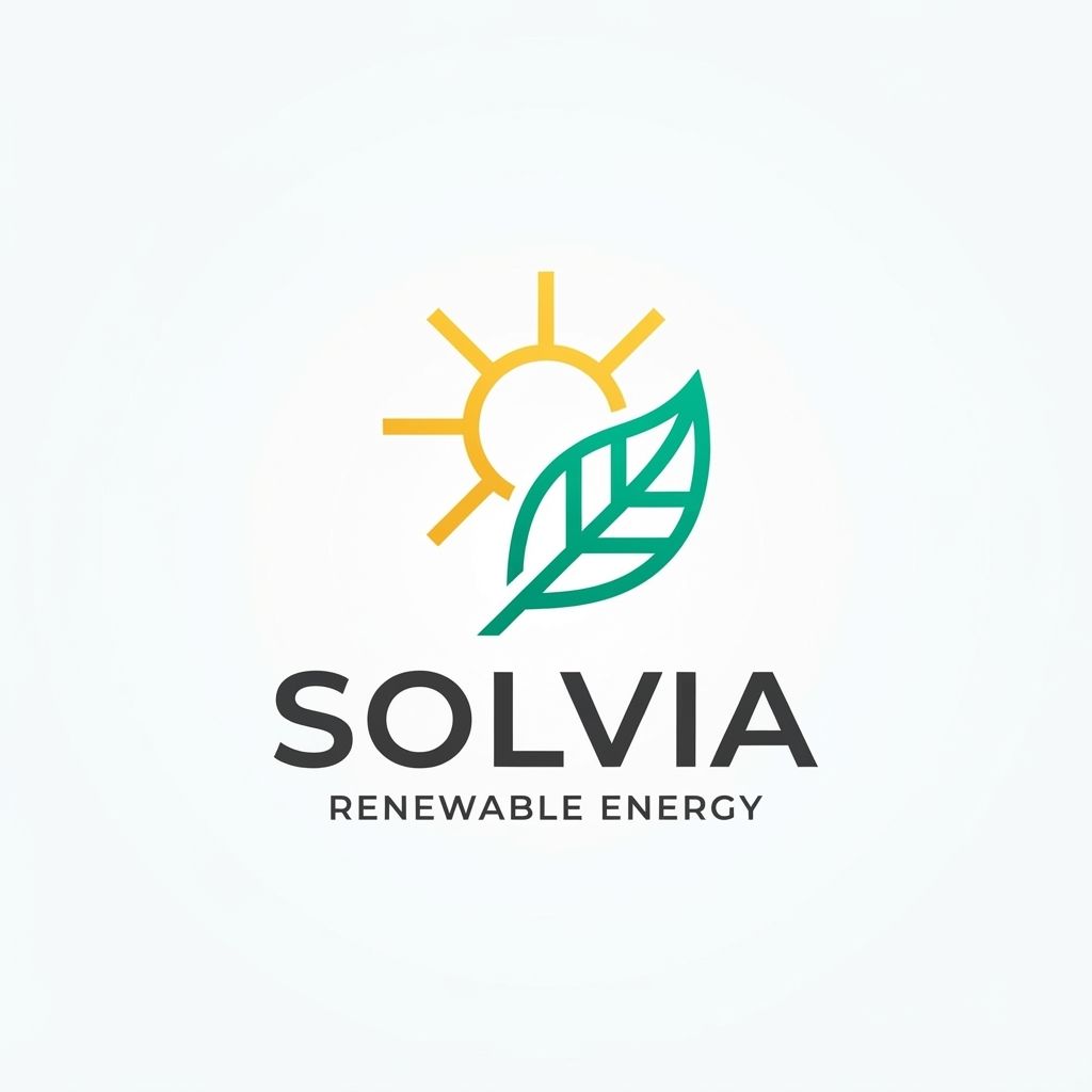AI Design for Minimalist modern vector logo for a renewable energy brand named "Solvia", featuring a clean geometric sun and leaf motif intertwined, sleek typography, crisp lines, modern tech-green and warm solar gold color palette, solid white background, flat vector design --ar 1:1 more unique