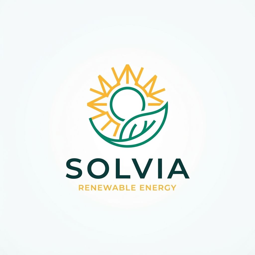 AI Design for Minimalist modern vector logo for a renewable energy brand named "Solvia", featuring a clean geometric sun and leaf motif intertwined, sleek typography, crisp lines, modern tech-green and warm solar gold color palette, solid white background, flat vector design --ar 1:1 more unique