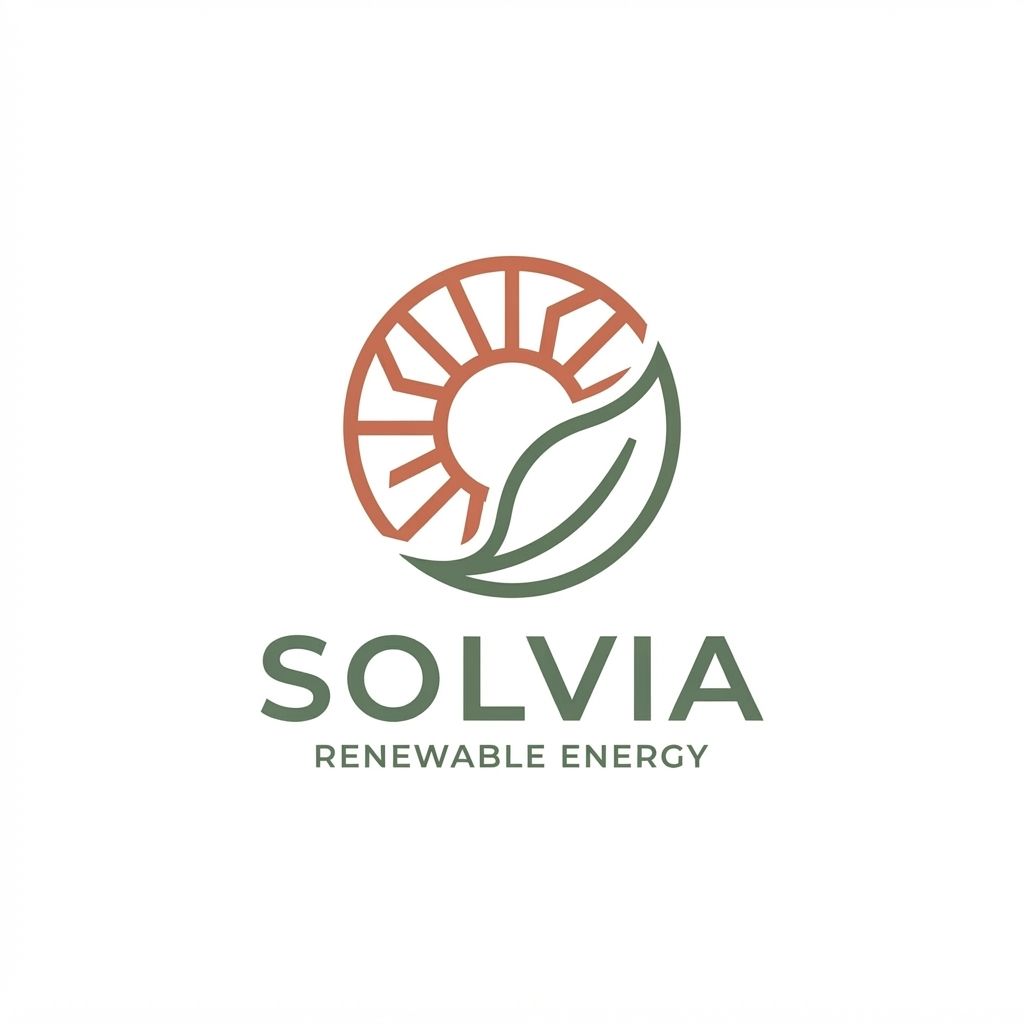 AI Design for Minimalist modern vector logo for a renewable energy brand named "Solvia", featuring a clean geometric sun and leaf motif intertwined, sleek typography, crisp lines, modern tech-green and warm solar gold color palette, solid white background, flat vector design --ar 1:1 more unique of colour B86B55 and 66735F