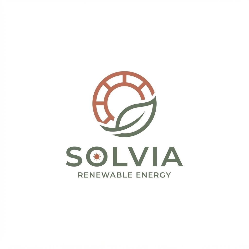 AI Design for Minimalist modern vector logo for a renewable energy brand named "Solvia", featuring a clean geometric sun and leaf motif intertwined, sleek typography, crisp lines, modern tech-green and warm solar gold color palette, solid white background, flat vector design --ar 1:1 more unique of colour B86B55 and 66735F