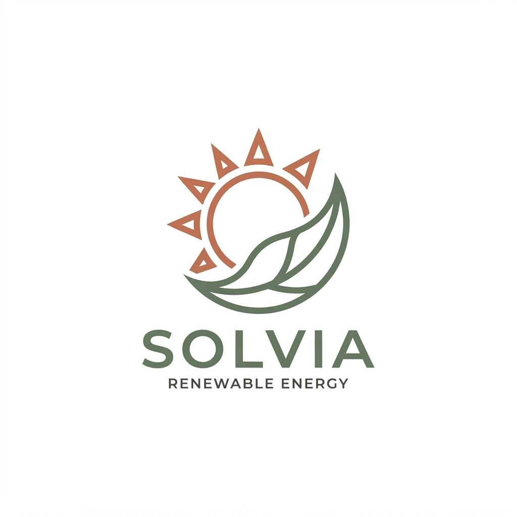 AI Design for Minimalist modern vector logo for a renewable energy brand named "Solvia", featuring a clean geometric sun and leaf motif intertwined, sleek typography, crisp lines, modern tech-green and warm solar gold color palette, solid white background, flat vector design --ar 1:1 more unique of colour B86B55 and 66735F