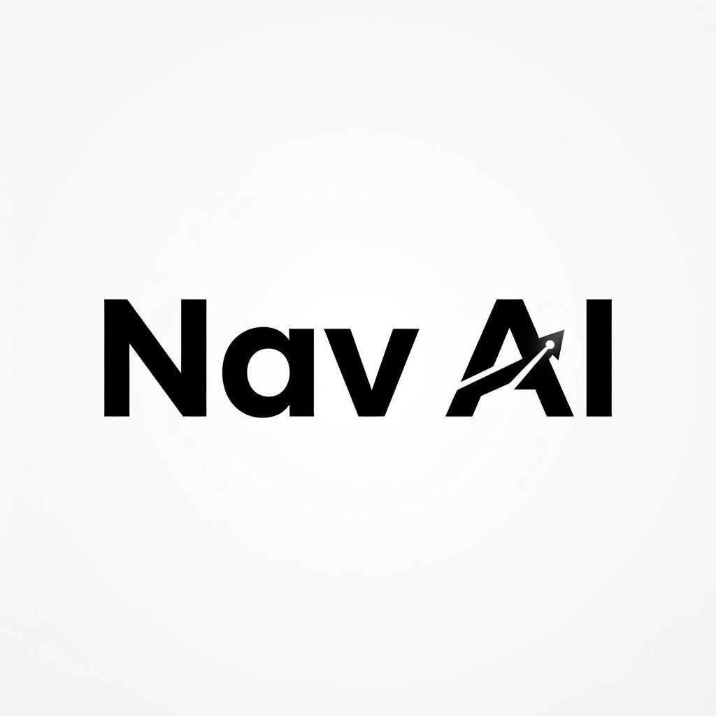 A professional, minimalist typography logo for a company called "Nav AI". Clean, modern sans-serif font, geometric letterforms, subtle tech-inspired accent on the letter 'A', high contrast, black and white, vector style.