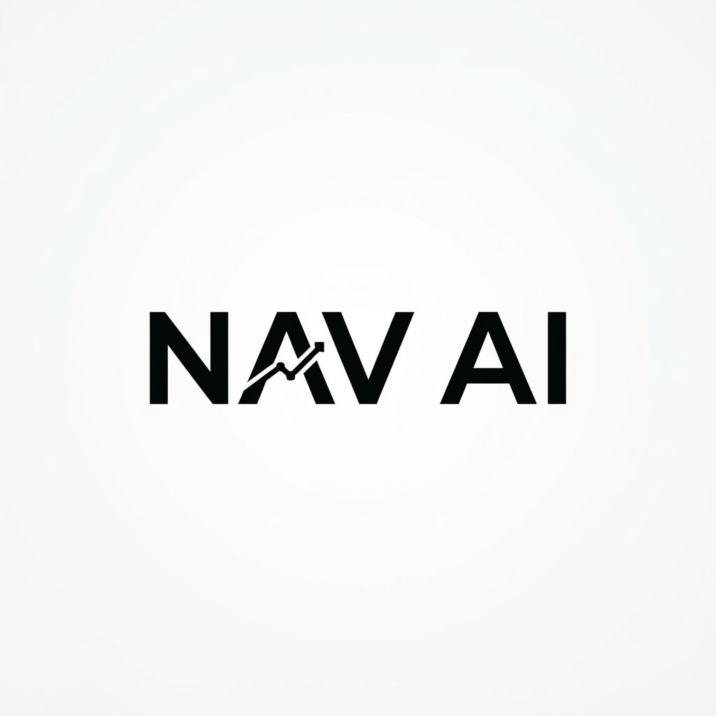 A professional, minimalist typography logo for a company called "Nav AI". Clean, modern sans-serif font, geometric letterforms, subtle tech-inspired accent on the letter 'A', high contrast, black and white, vector style.
