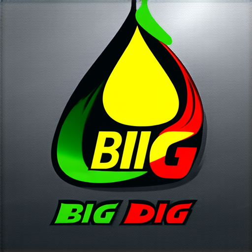 AI Design for make a logo for an oil and gas company called BIG DIG, colors : green, yellow, red. Make it professional. logo shape is oil drop