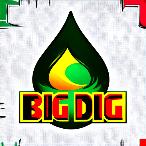 AI Design for make a logo for an oil and gas company called BIG DIG, colors : green, yellow, red. Make it professional. logo shape is oil drop