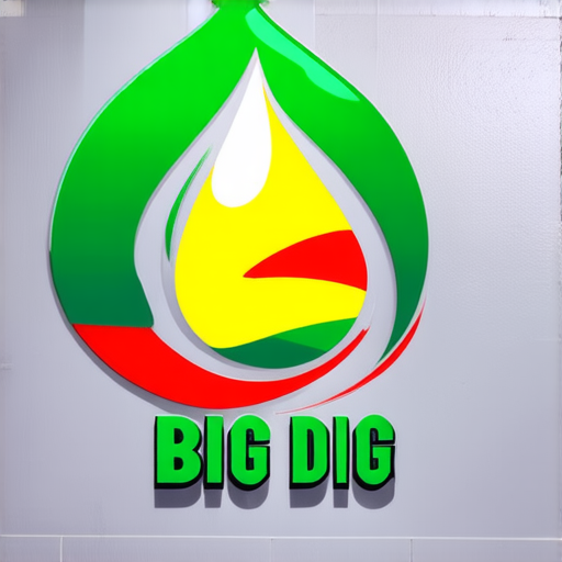 AI Design for make a logo for an oil and gas company called BIG DIG, colors : green, yellow, red. Make it professional. logo shape is oil drop