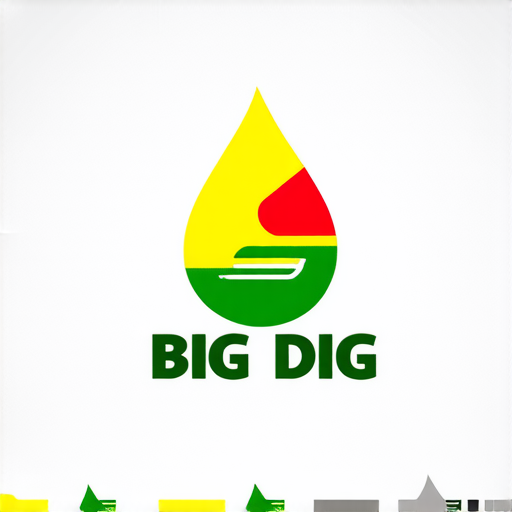 AI Design for make a logo for an oil and gas company called BIG DIG, colors : green, yellow, red. Make it professional. logo shape is oil drop