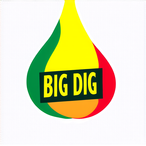 AI Design for make a logo for an oil and gas company called BIG DIG, colors : green, yellow, red. Make it professional. logo shape is oil drop