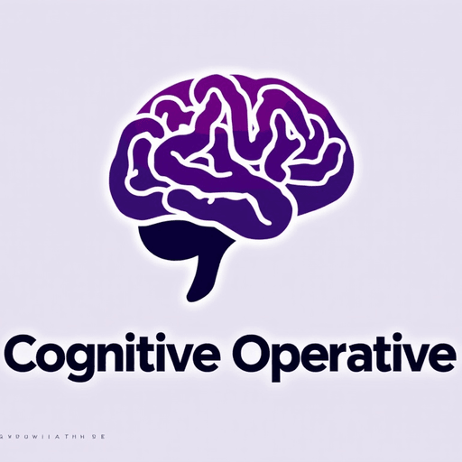 AI Design for Stylized brain icon with interconnected nodes, using shades of deep purple. Text "Cognitive Operative"
