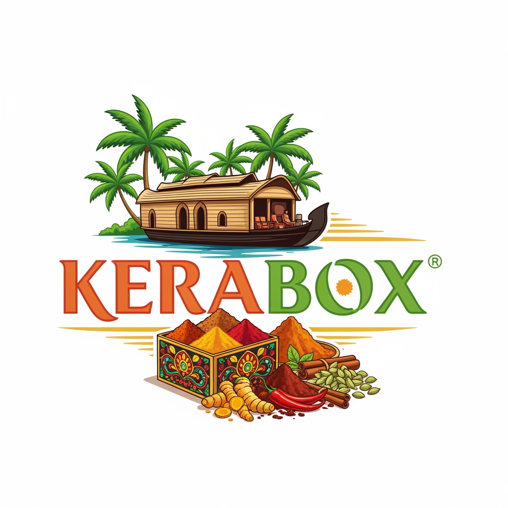AI Design for BRAND NAME 'KERABOX', ITS A SPICE COMPANY USE KERALA TRADITIONAL THING IN TO IT