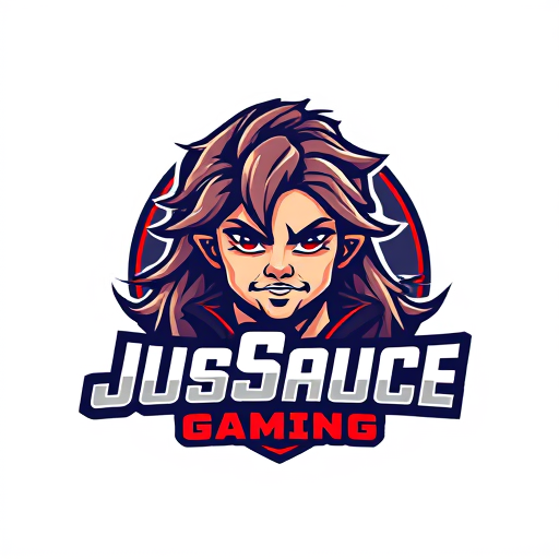 AI Design for keep JusSauce Gaming name and make a young boy with long hair and a goatee on face behind it