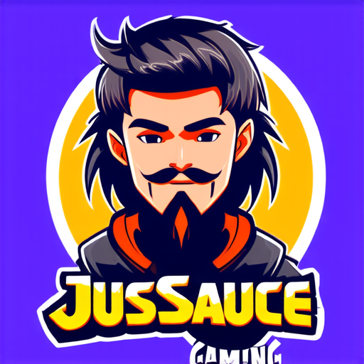 AI Design for JusSauce Gaming name with a young boy with long hair and french cut goatee behind