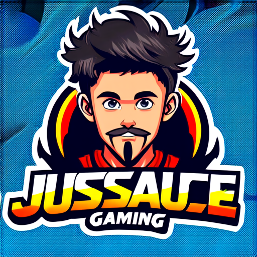 AI Design for JusSauce Gaming name with a young boy with long hair and french cut goatee behind