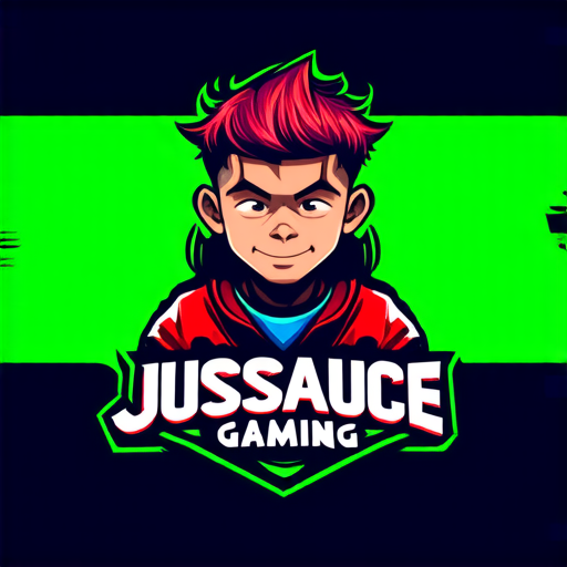 AI Design for JusSauce Gaming with a young boy with long hair french cut behind