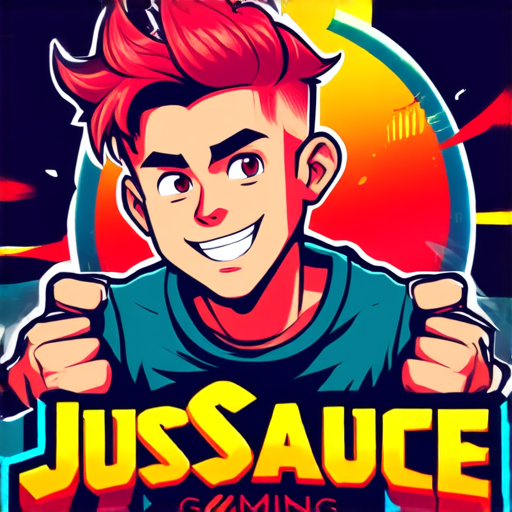 AI Design for JusSauce Gaming with a young boy with long hair french cut behind