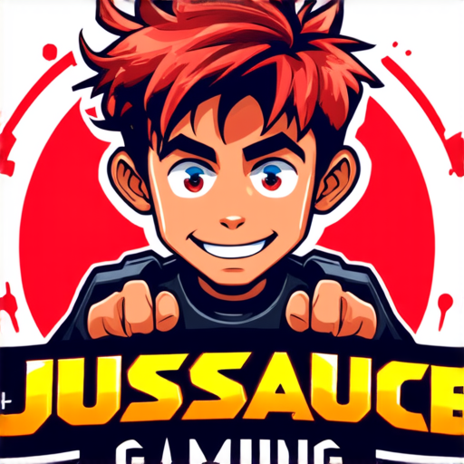 AI Design for JusSauce Gaming with a young boy with long hair french cut behind