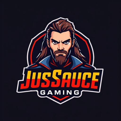 AI Design for keep JusSauce Gaming name and make a handsome guy with clean shave face and long hair behind it