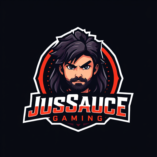 AI Design for keep JusSauce Gaming name and make a young boy with long hair and no beard on face behind it