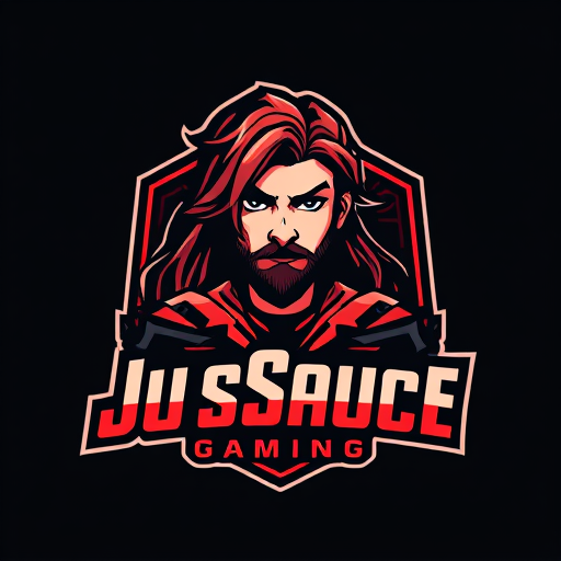 AI Design for keep JusSauce Gaming name and make a young boy with long hair and no beard on face behind it
