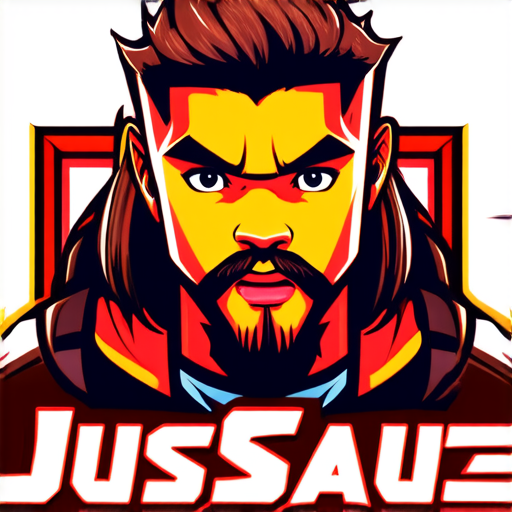 AI Design for JusSauce Gaming name with a young boy with long hair and french cut goatee behind