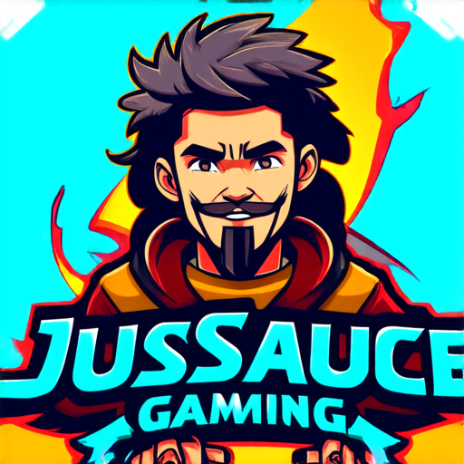 AI Design for JusSauce Gaming name with a young boy with long hair and french cut goatee behind