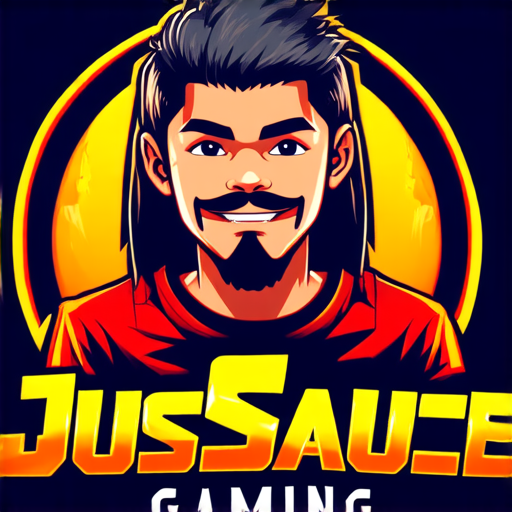 AI Design for JusSauce Gaming name with a young boy with long hair and french cut goatee behind