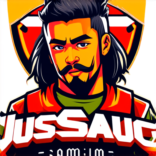AI Design for JusSauce Gaming name with a young boy with long hair and french cut goatee behind