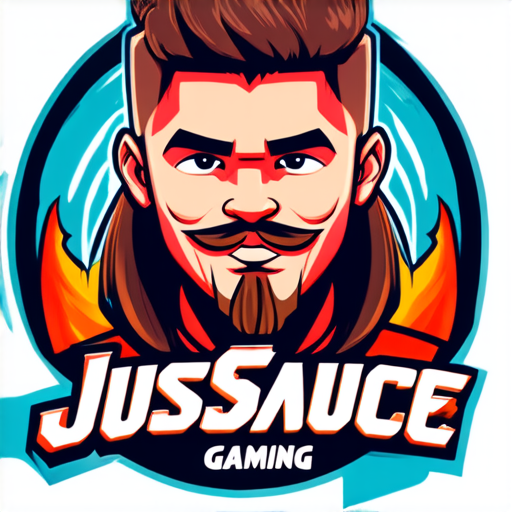 AI Design for JusSauce Gaming name with a young boy with long hair and french cut goatee behind